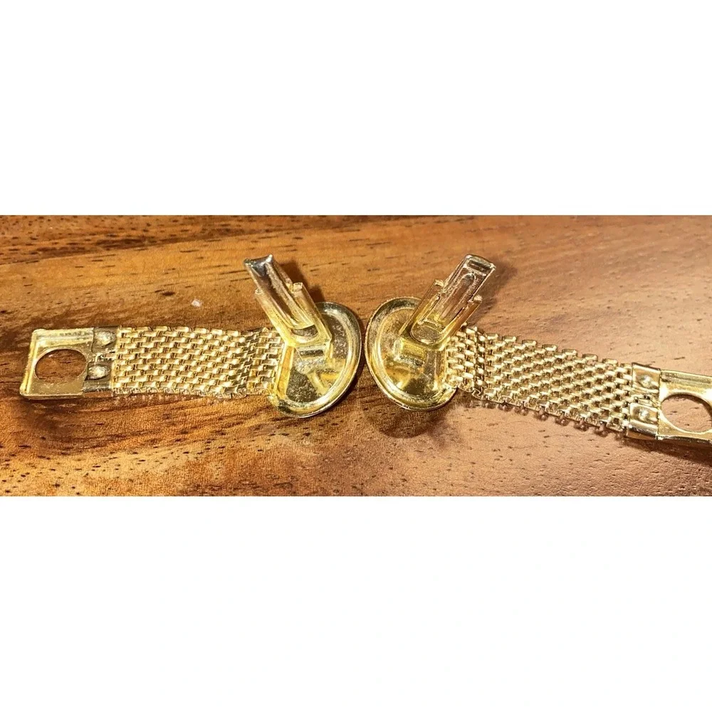 Cufflinks Gold Tone Green Stone Chain link Bullet Back Retro VTG